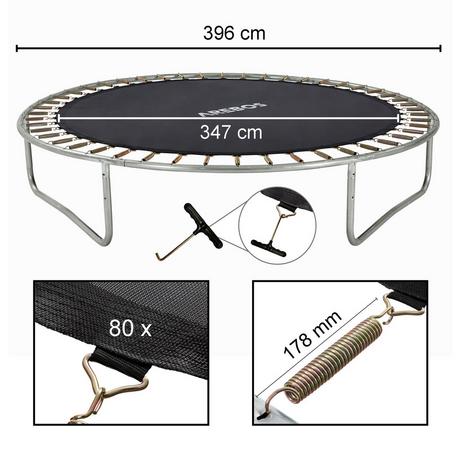 Arebos  Tapis de saut Ø 347 cm pour trampolines de Ø 396 cm, ressorts de 178 mm et 80 œillets 