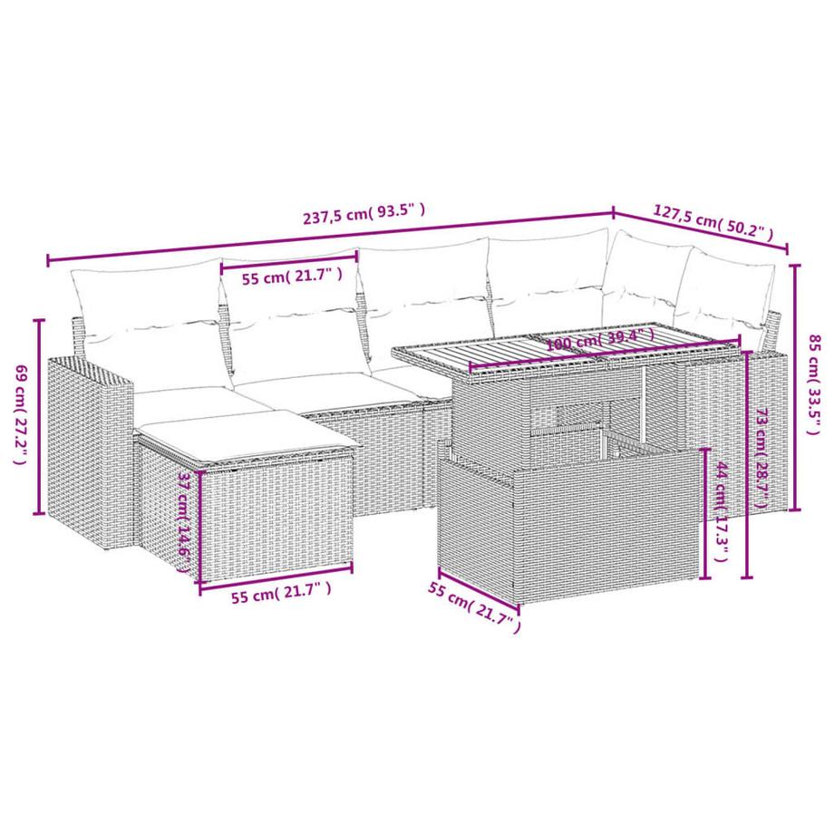 VidaXL set divano da giardino Polirattan  