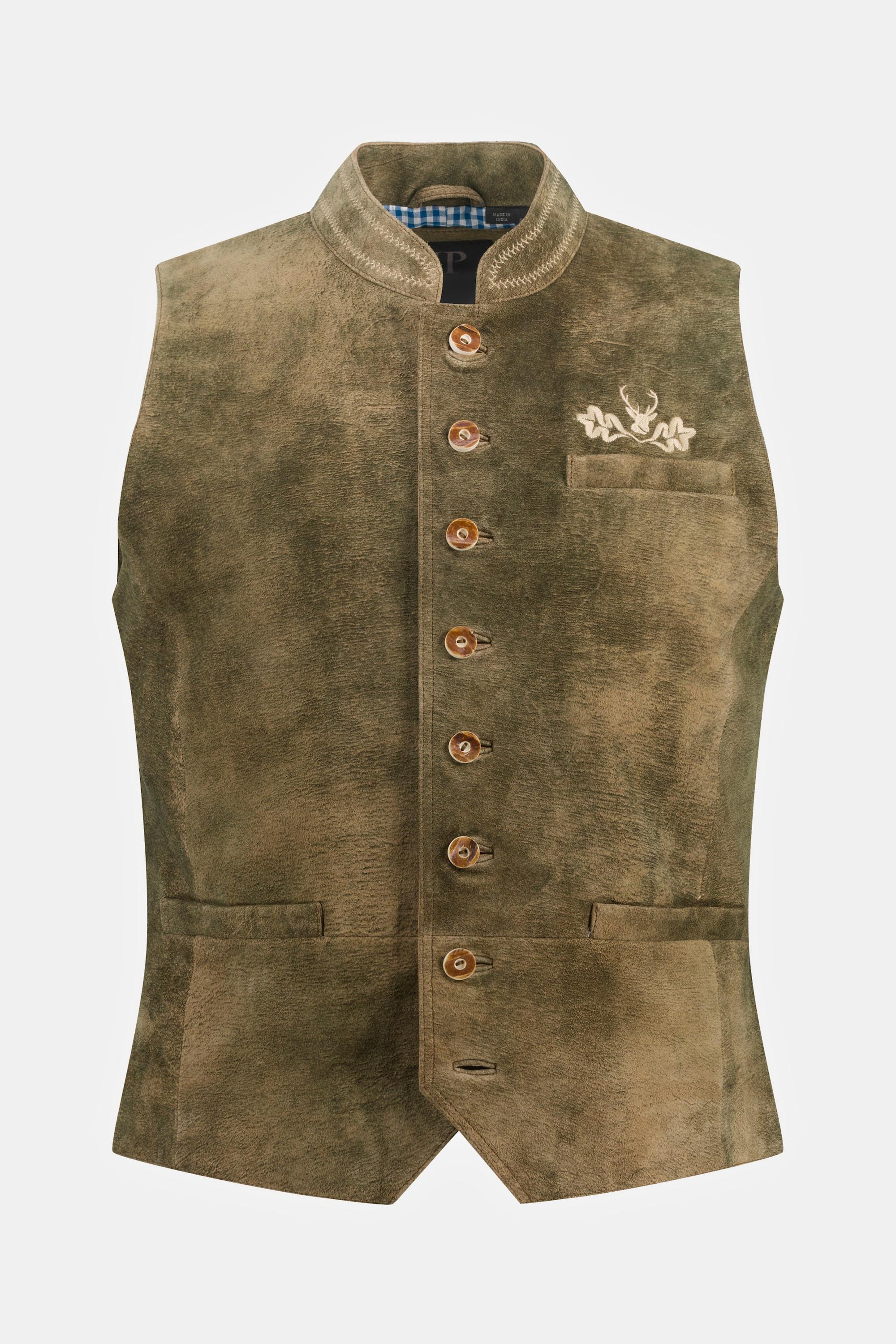 JP1880  Gilet in tradizionale stile Tracht di pelle scamosciata di capra con colletto alto 