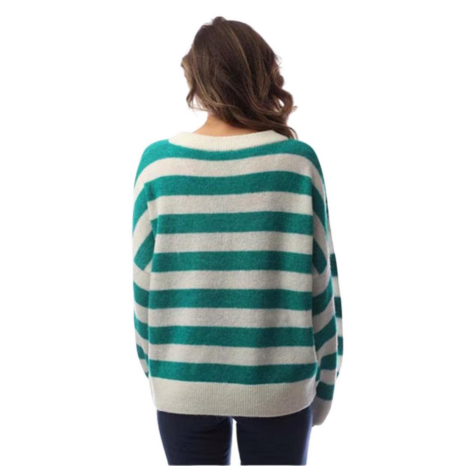 BOSS Top in Maglione a Righe con Scollatura a V e Maniche a Goccia  