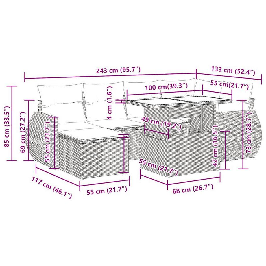 VidaXL Ensemble de canapés de jardin rotin synthétique  