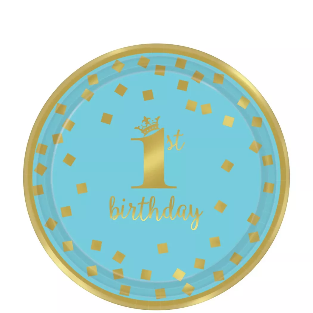 Amscan - Metallic PartyTeller, Papier, 1. Geburtstag 8erPack, One Size, Blau