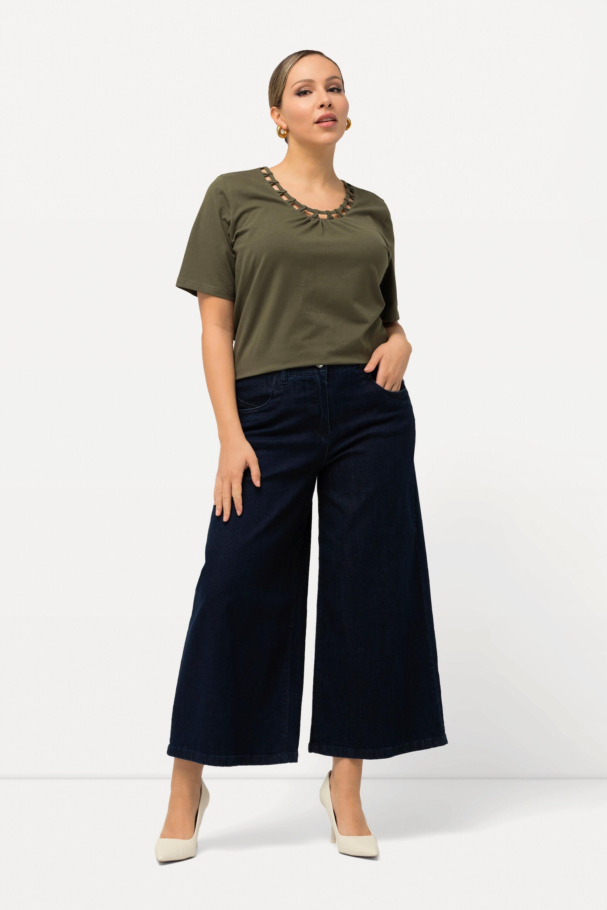 Ulla Popken  Culottes di jeans con taglio della gamba ampio e lungo fino al polpaccio 