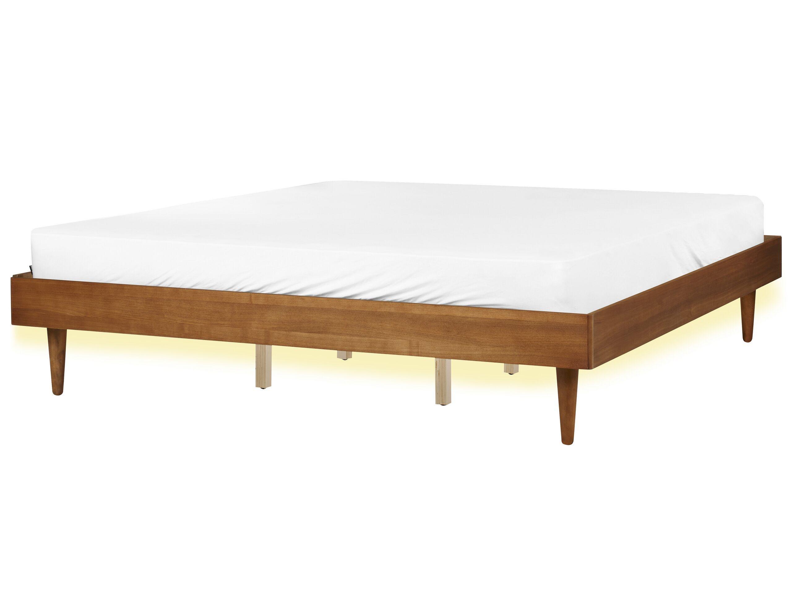 Beliani Letto con LED en Legno di caucciù Rustico TOUCY  