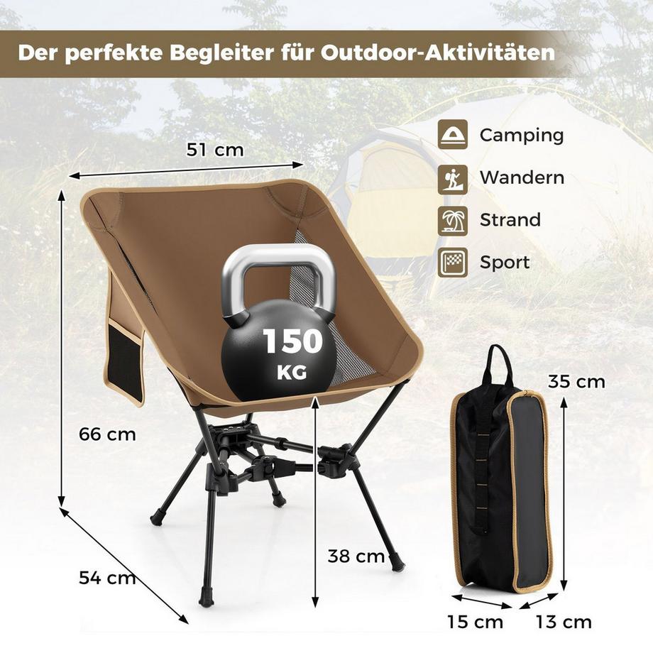 Chaise de camping pliante, capacité de charge de 150 kg