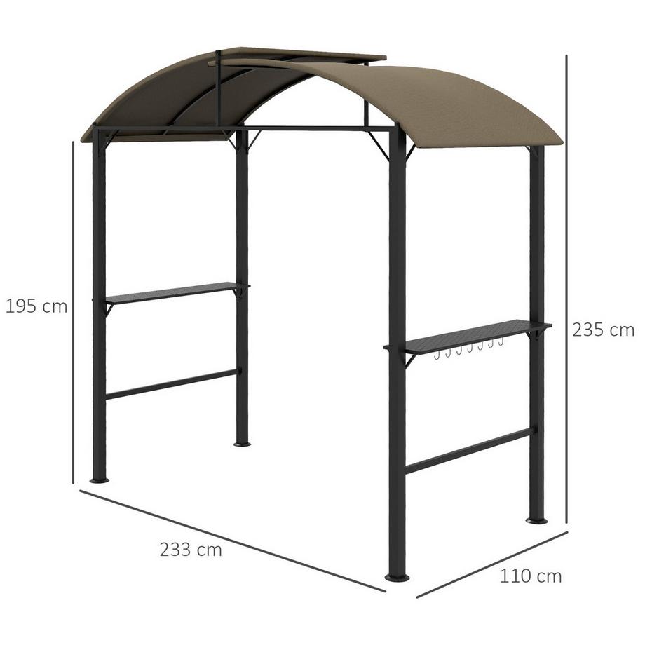 Northio Bbq Grill Pavilion 1,1 X 2,3 M Gazebo Da Giardino Resistente Alle Intemperie Con Tetto In Poliestere, Ripiani Laterali, Per Barbecue Fino A 100 Cm, Acciaio, Kaki  