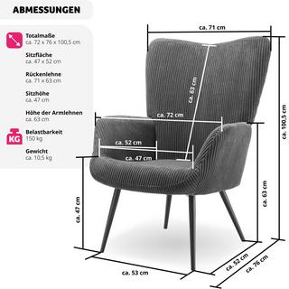 Tectake Fauteuil Hygge rembourré, ergonomique, charge maximale 150 kg  