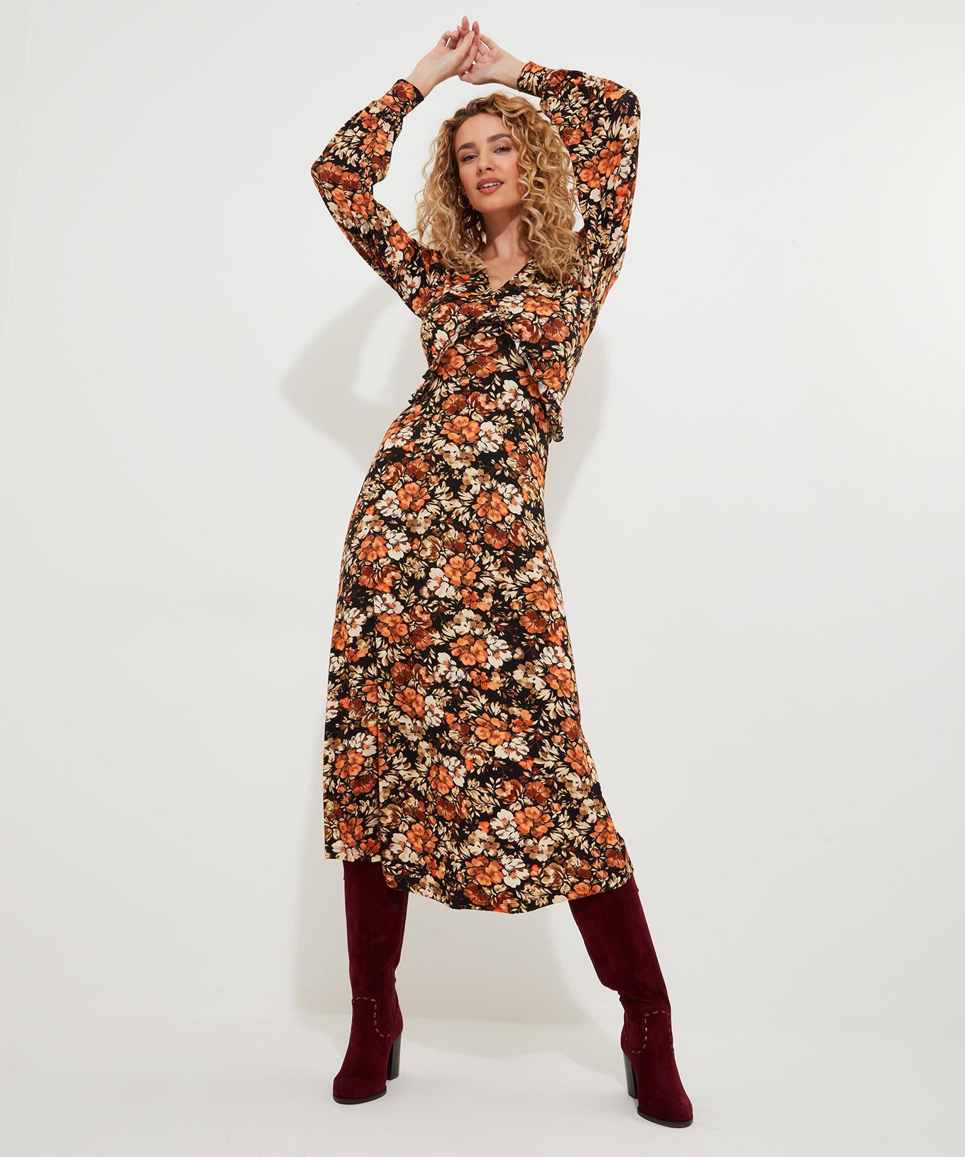 Joe Browns  Robe Midi Col V Florale Automnale 