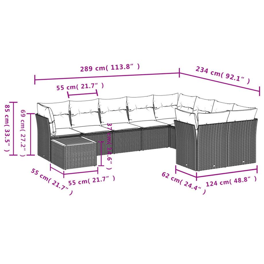 VidaXL set divano da giardino Polirattan  