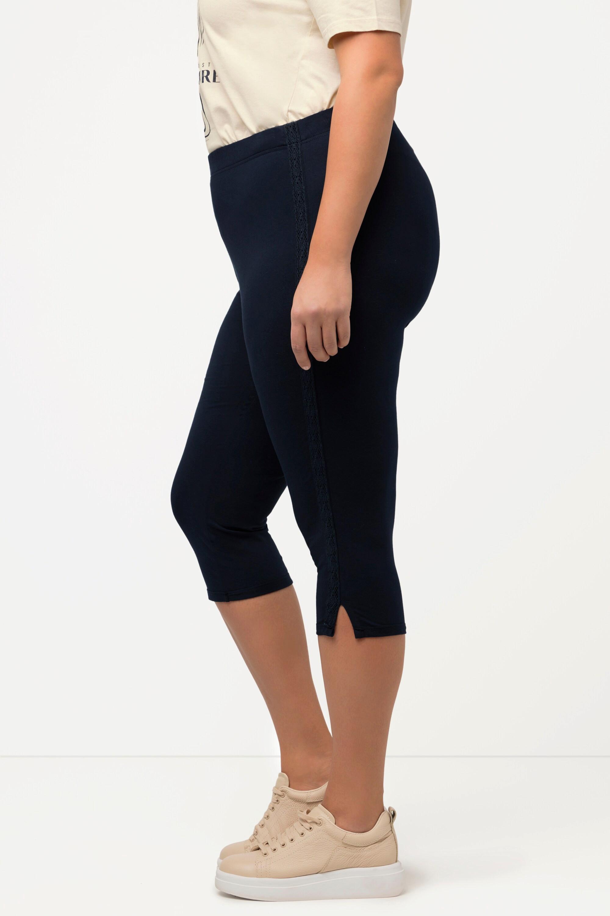 Ulla Popken  Capri-Leggings, seitliches Spitzenband, Biobaumwolle 