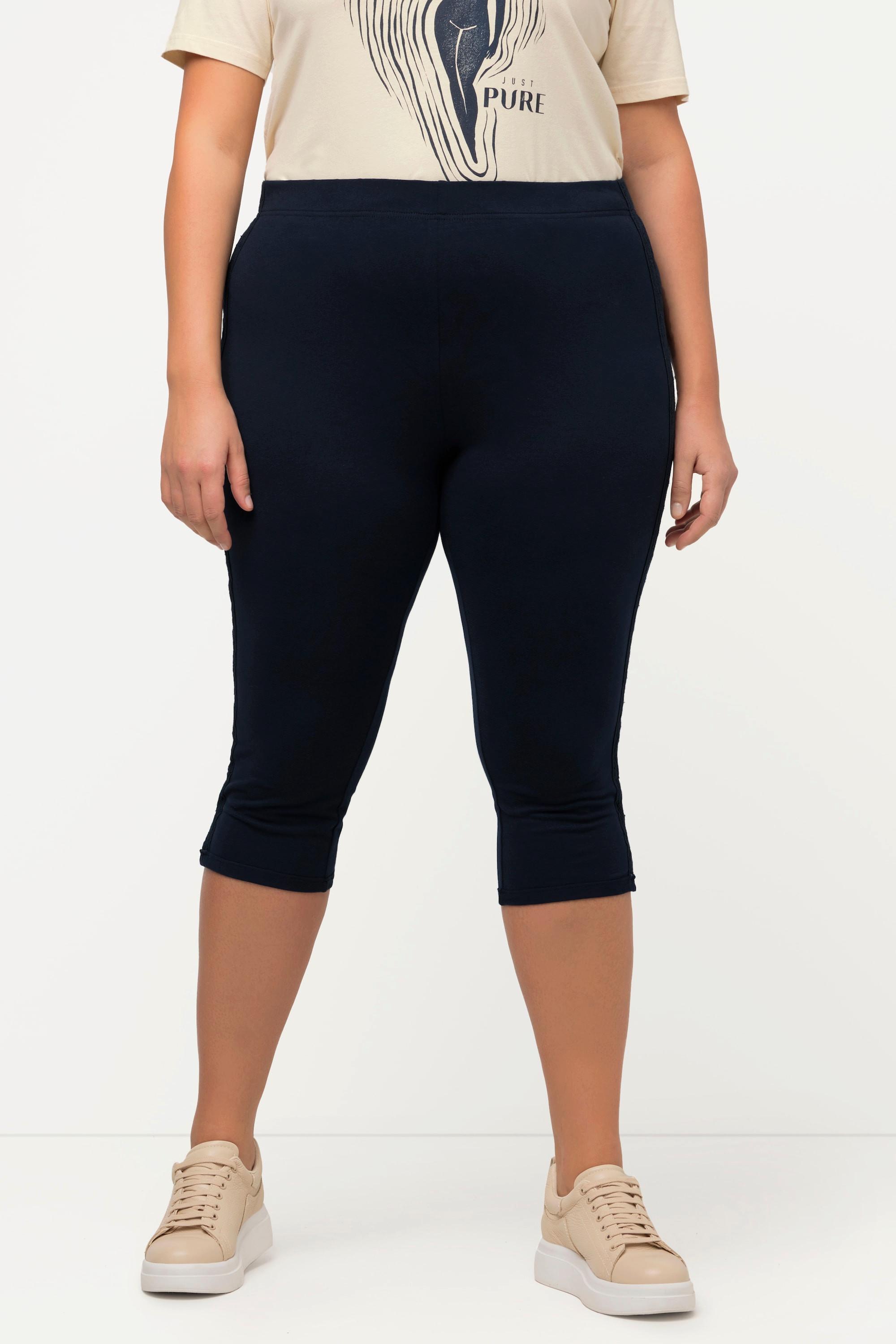 Ulla Popken  Capri-Leggings, seitliches Spitzenband, Biobaumwolle 