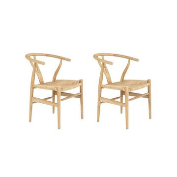 Lot de 2 chaises en teck et paille - Naturel - POGIANA