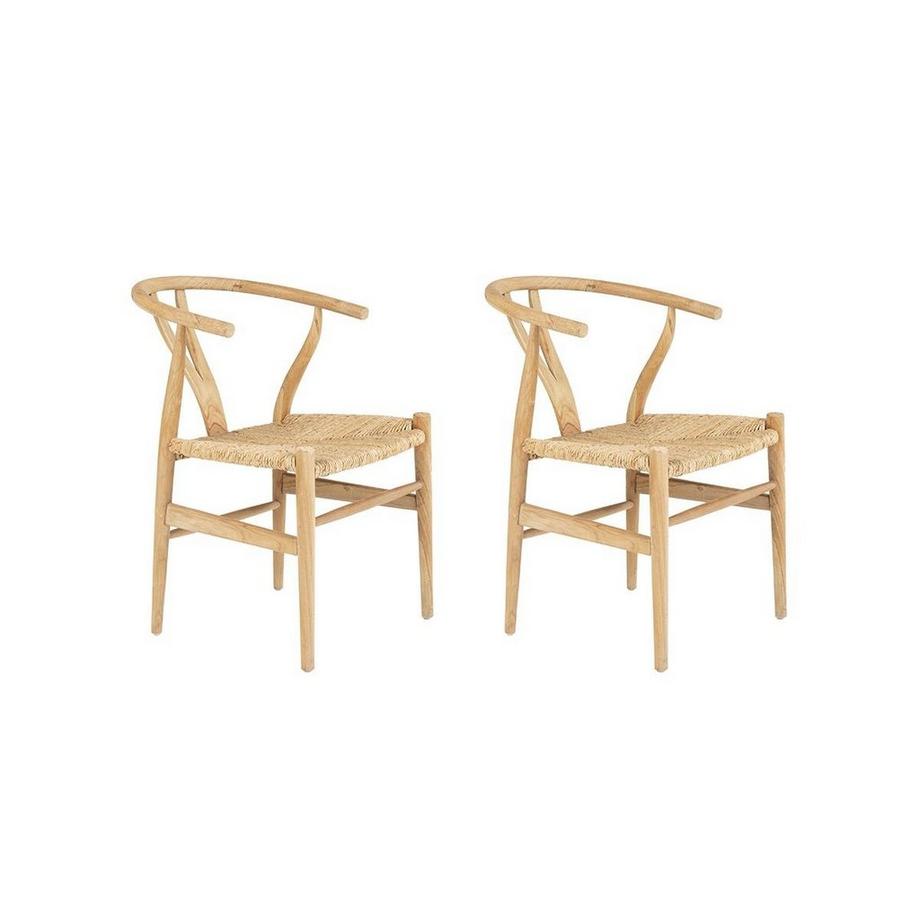Vente-unique Lot de 2 chaises en teck et paille - Naturel - POGIANA  