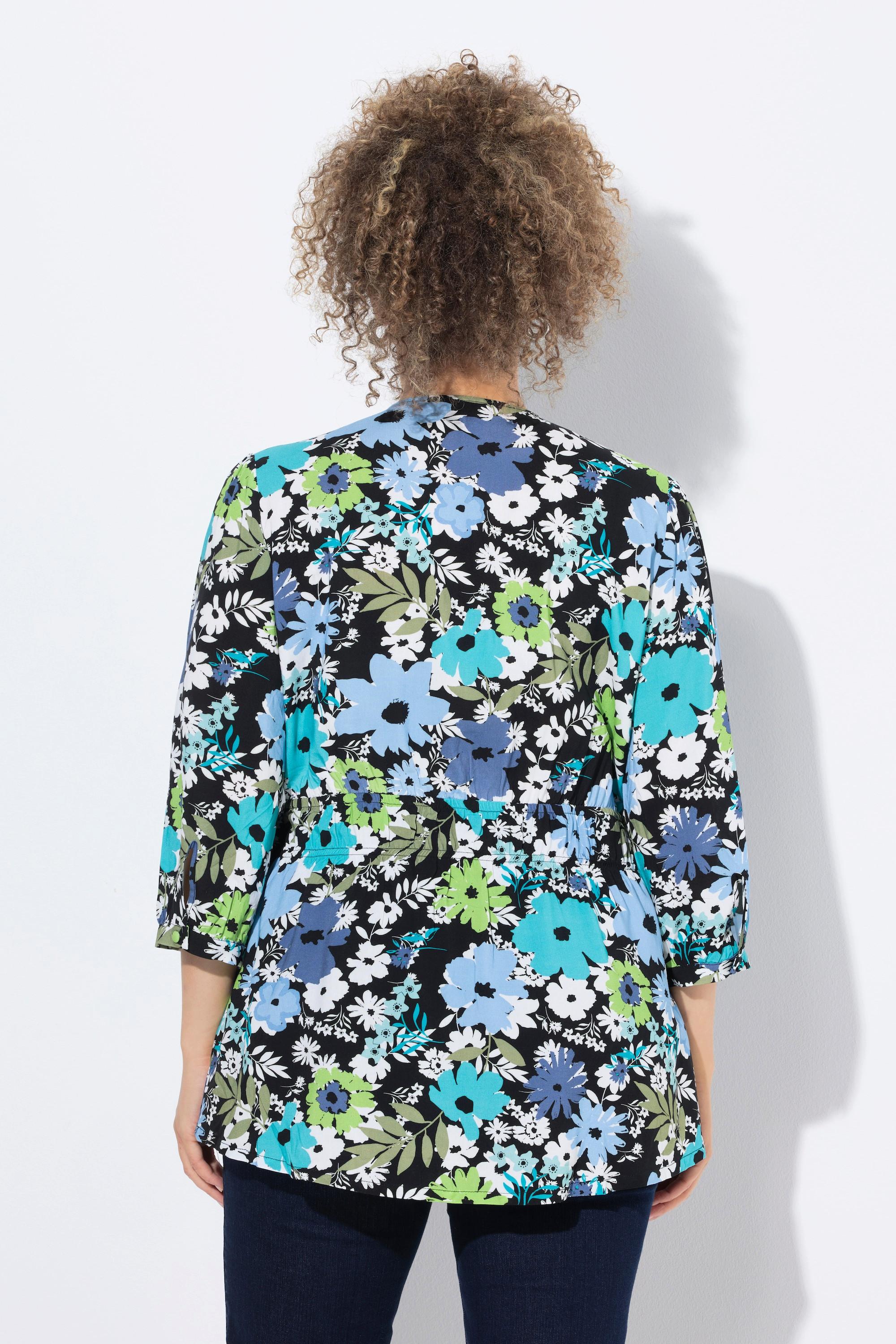 Ulla Popken Bluse Blüten A-Linie V-Ausschnitt 3/4-Arm  