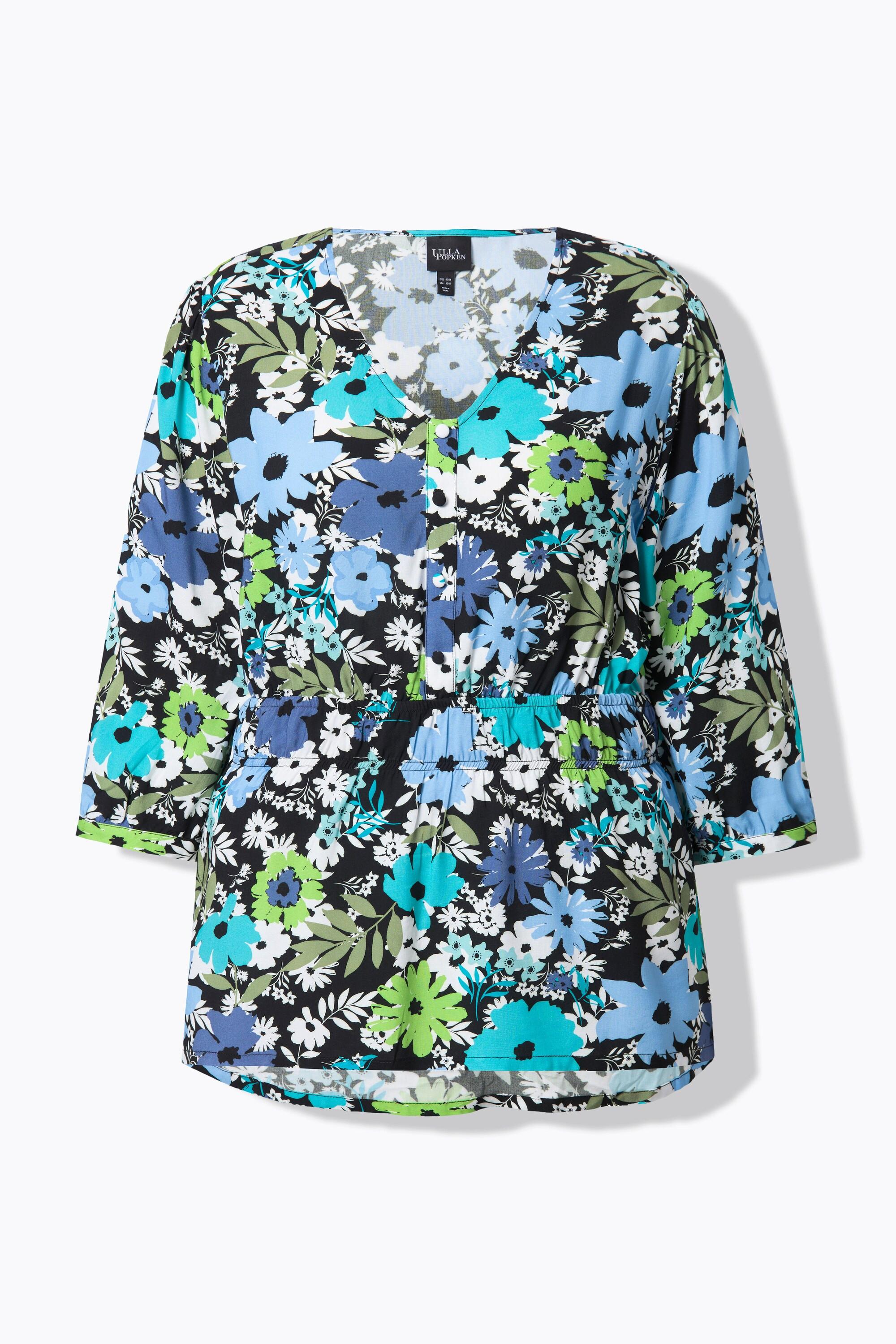 Ulla Popken Bluse Blüten A-Linie V-Ausschnitt 3/4-Arm  
