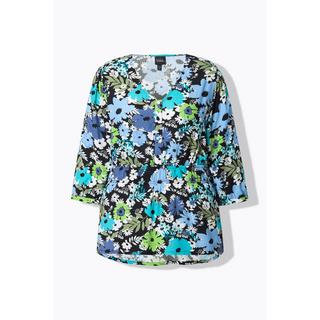 Ulla Popken Bluse Blüten A-Linie V-Ausschnitt 3/4-Arm  