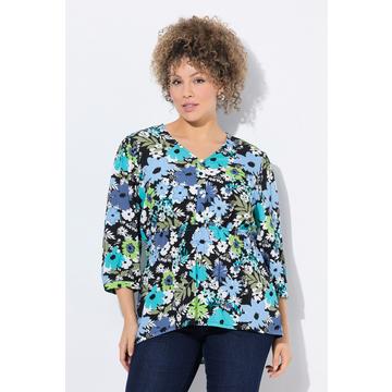 Blusa dal taglio svasato con fiori, scollo a V e maniche a 3/4