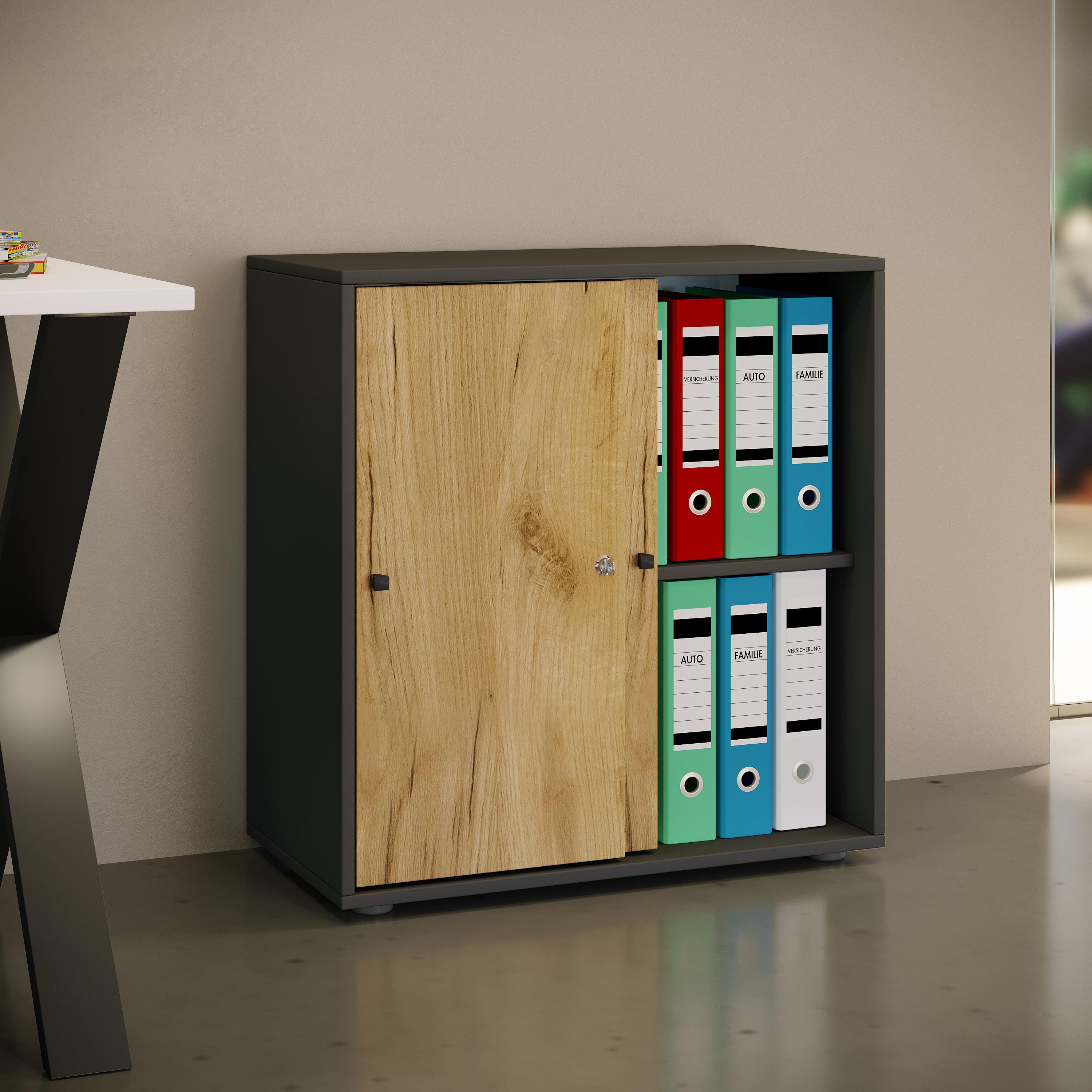 VCM Büroschrank mit 2 Fächern | moderner Aktenschrank mit Schiebetüren | Maße ca. B. 70 x  H. 73 x T. 37 cm – Lona 2-Fach  