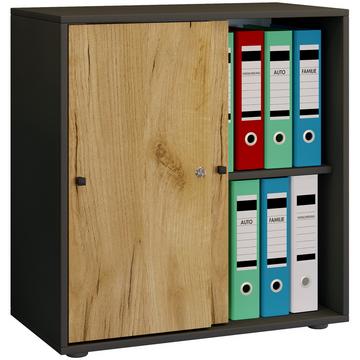 Büroschrank mit 2 Fächern | moderner Aktenschrank mit Schiebetüren | Maße ca. B. 70 x  H. 73 x T. 37 cm – Lona 2-Fach