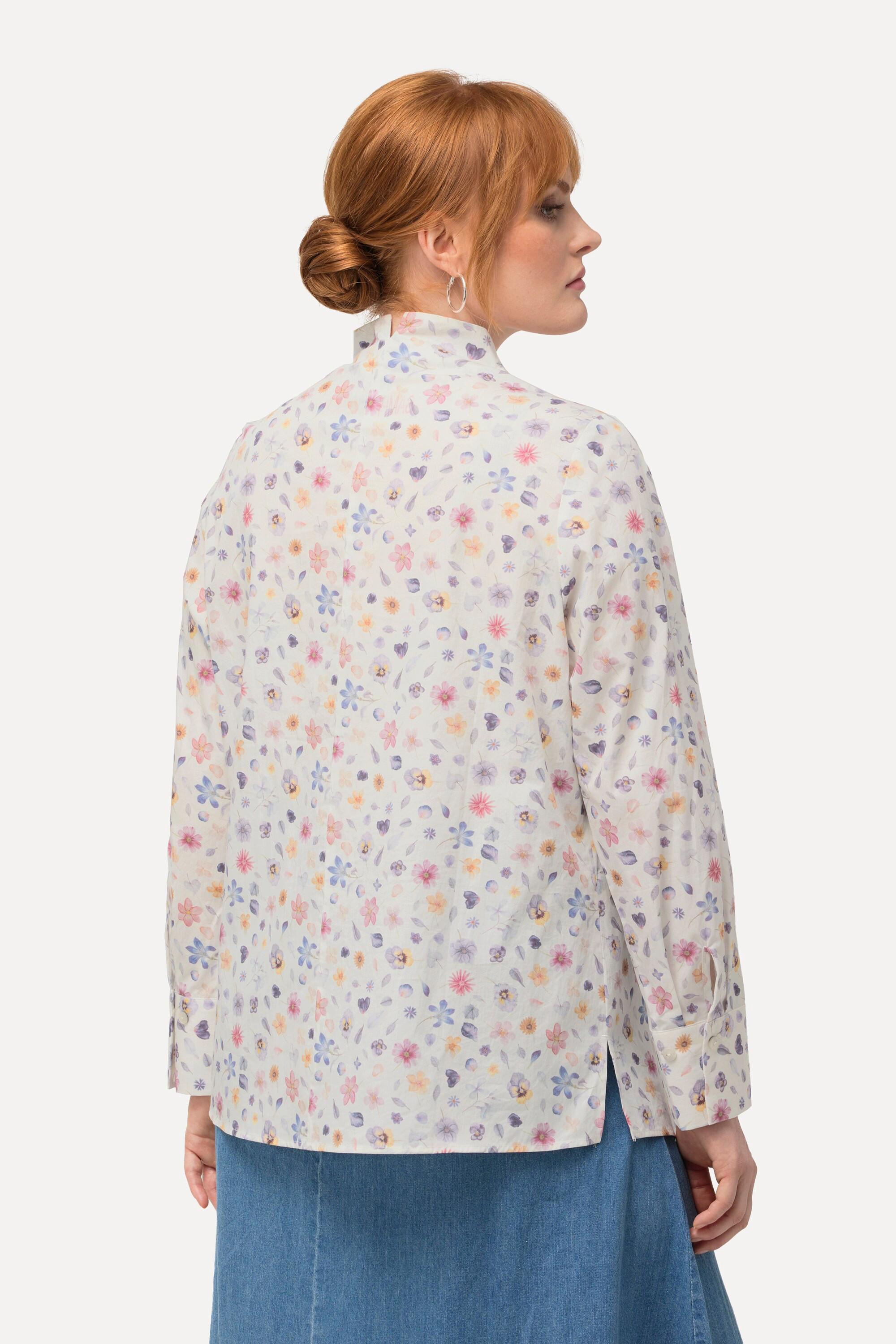 Ulla Popken  Bluse, Blüten, Kelchkragen, Langarm 