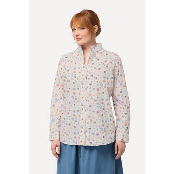 Blusa con fiori, scollo montante e maniche lunghe