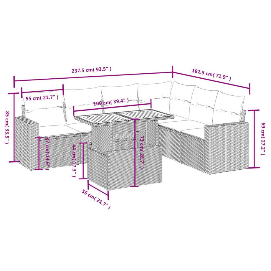 VidaXL Ensemble de canapés de jardin rotin synthétique  