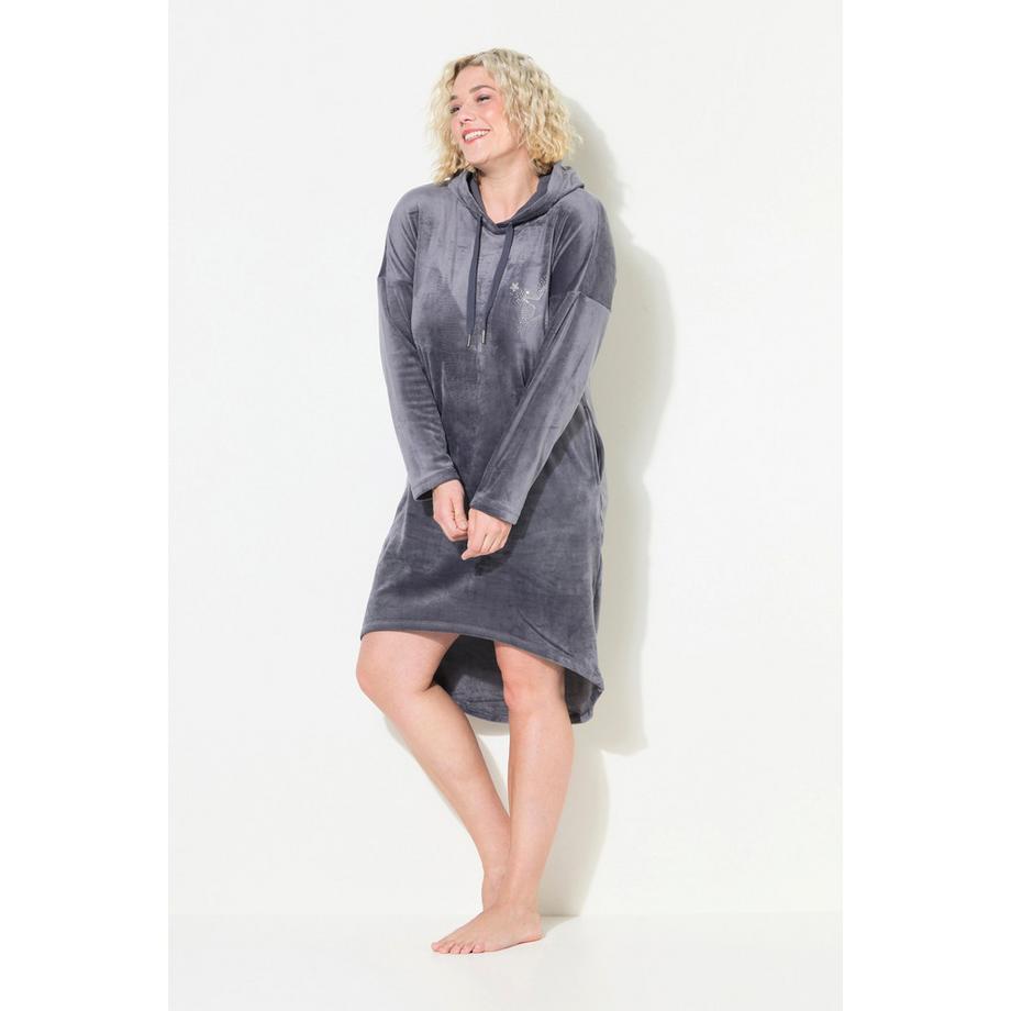 Ulla Popken Robe d'intérieur Velours Capuche Manches Longues  