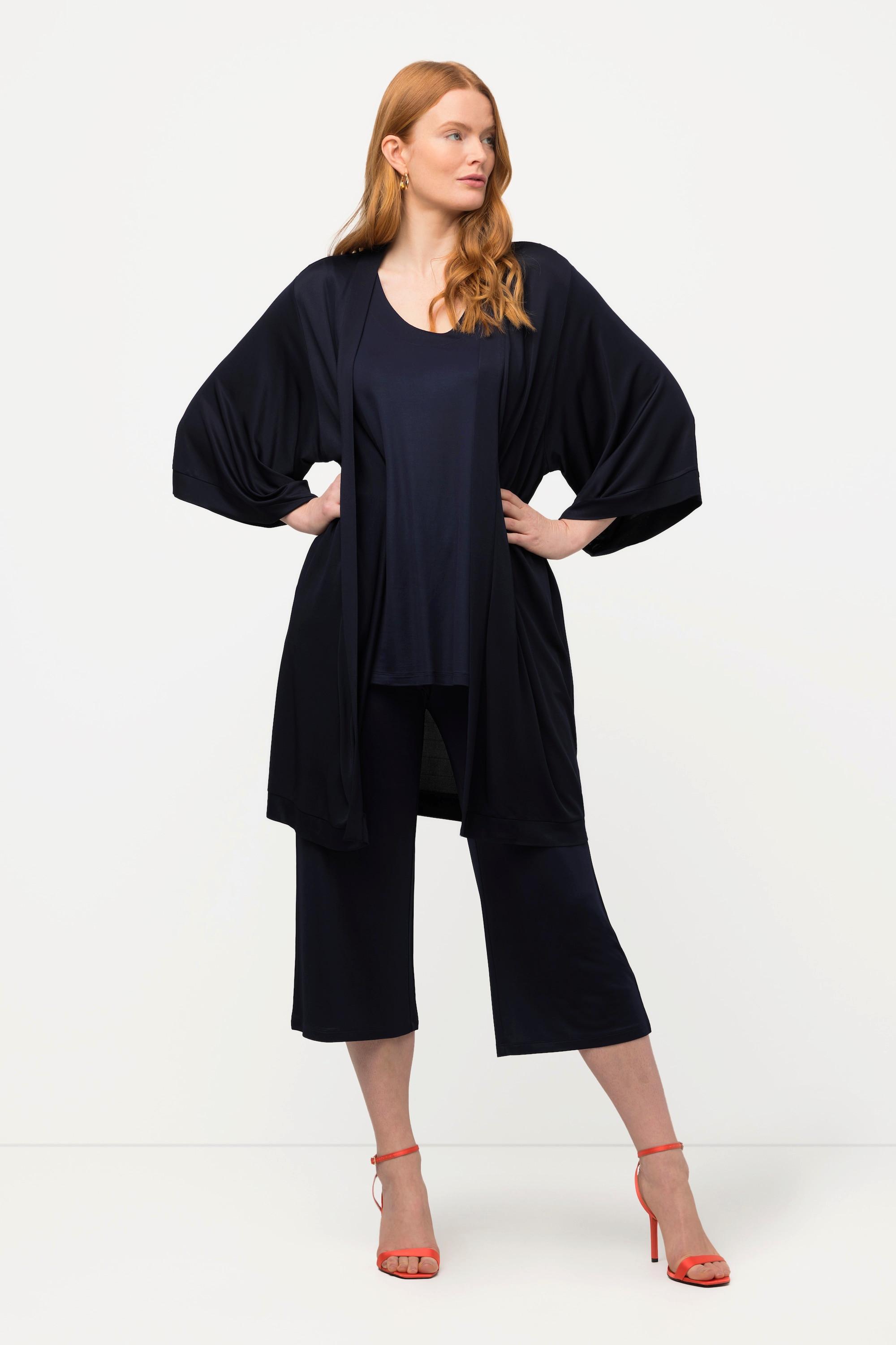 Ulla Popken  Kimono, Slinky-Piqué, Stehkragen, Halbarm 