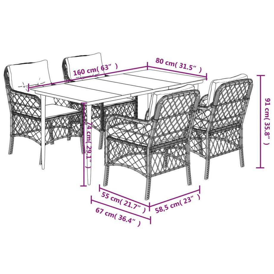VidaXL set da pranzo da giardino Polirattan  