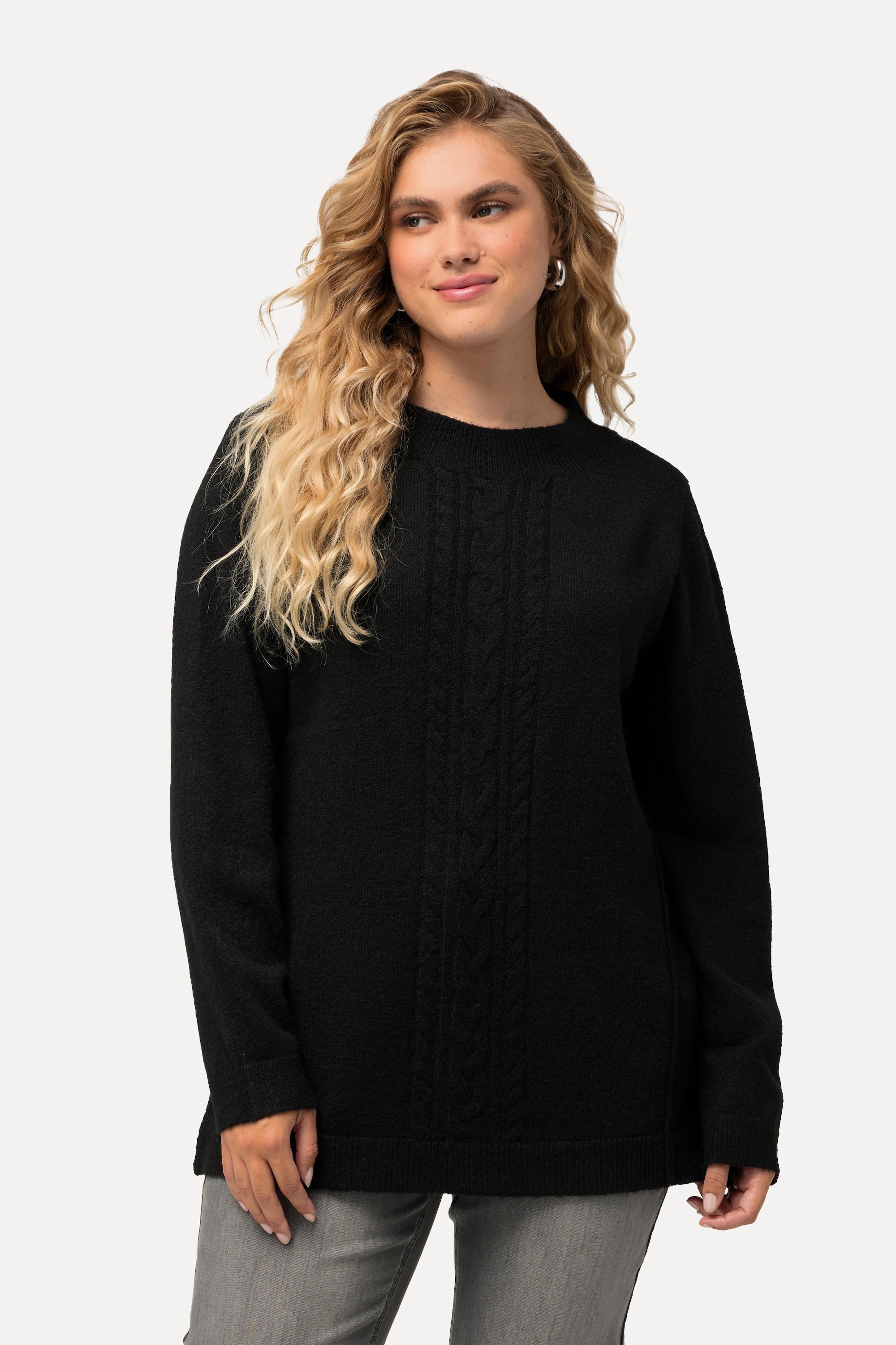 Ulla Popken  Pullover, Zopfmuster, Stehkragen, Langarm 