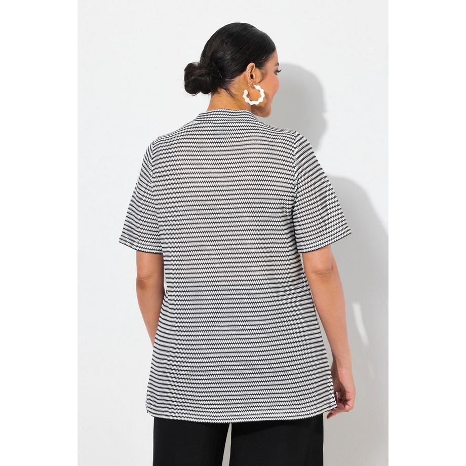 Ulla Popken Felpa Righe Strutturate Scollo a V Mezza Manica  