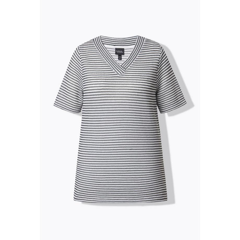 Ulla Popken Felpa Righe Strutturate Scollo a V Mezza Manica  