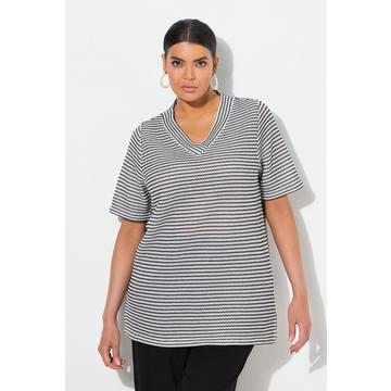 Felpa con texture a righe, scollo a V e mezze maniche