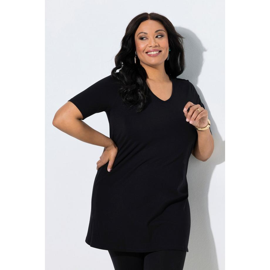 Ulla Popken Maglia lunga Taglio svasato Scollo a V Mezze maniche  