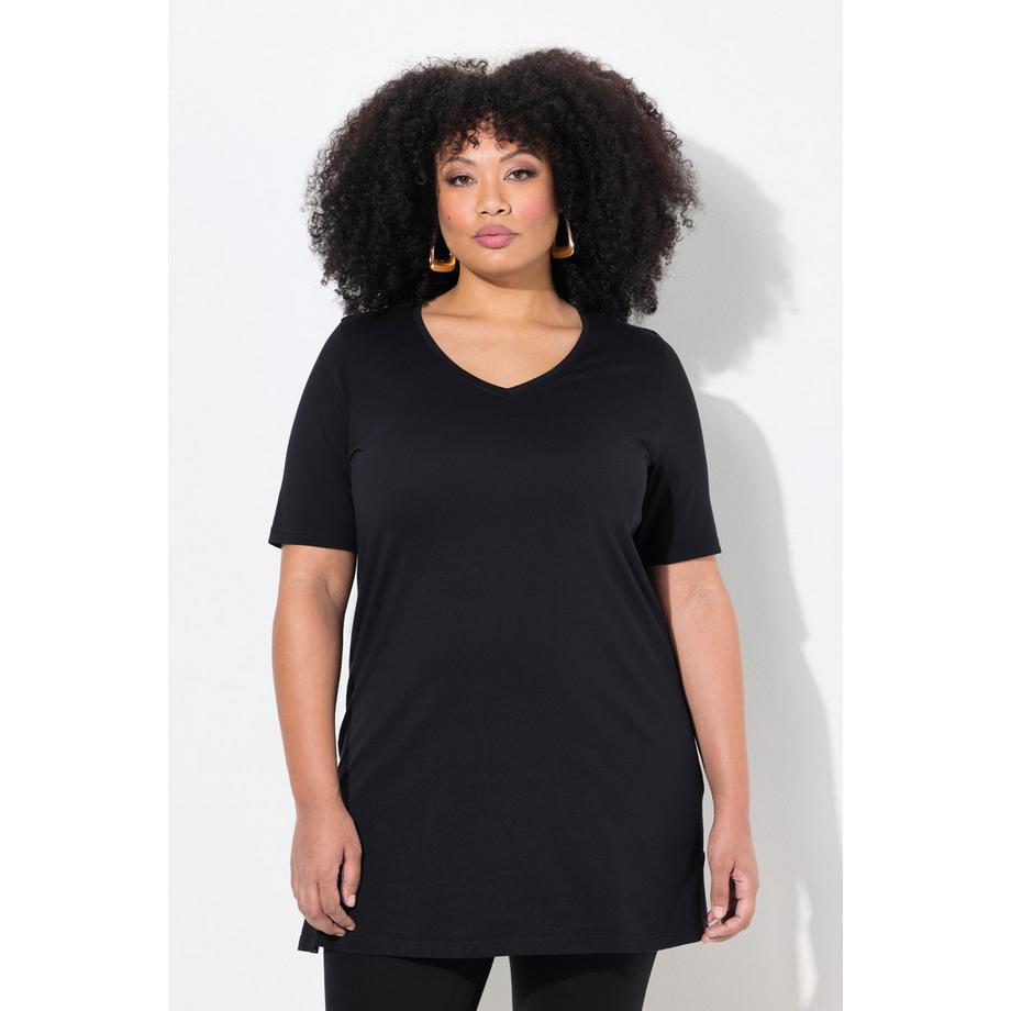 Ulla Popken Maglia lunga Taglio svasato Scollo a V Mezze maniche  