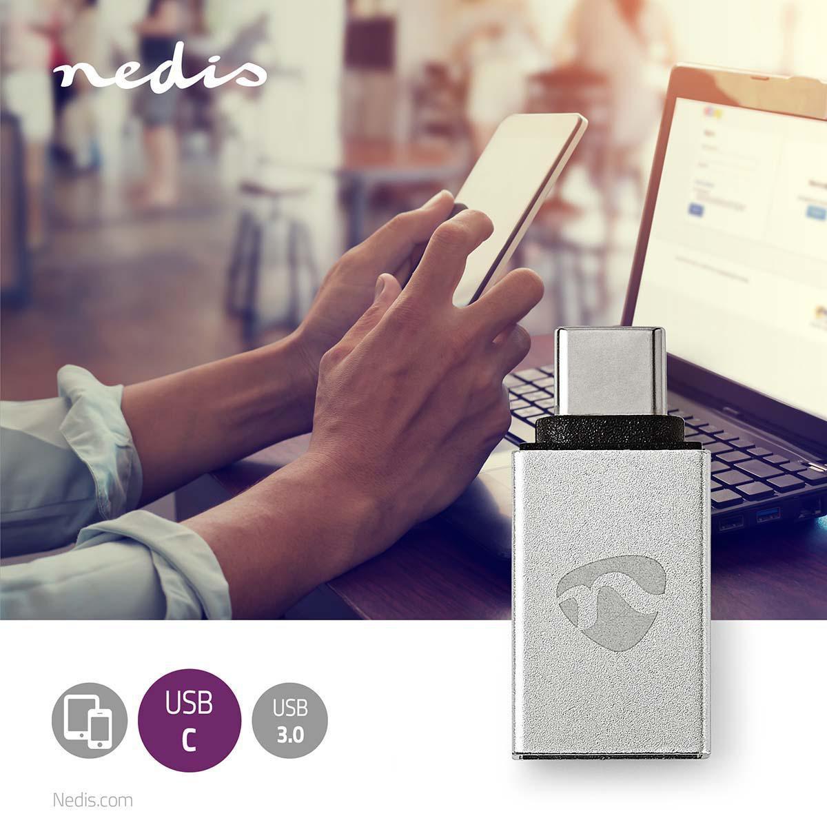 Nedis  USB-C™ Adapter | USB 3.2 Gen 1 | USB-C™ Stecker | USB-A Buchse | 5 Gbps | Rund | Vernickelt | Silber | Box mit abgedecktem Fenster 