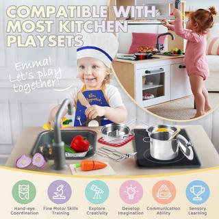 Activity-board  Accessoires de cuisine pour enfants en bois I jouet en bois accessoires de cuisine jeu casseroles set de cuisson acier inoxydable avec nourriture pour enfants 