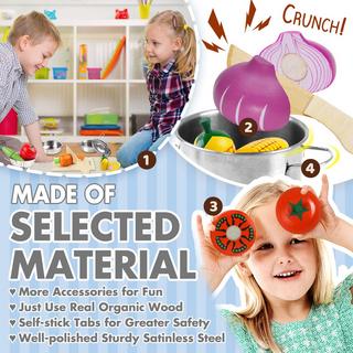 Activity-board  Accessoires de cuisine pour enfants en bois I jouet en bois accessoires de cuisine jeu casseroles set de cuisson acier inoxydable avec nourriture pour enfants 