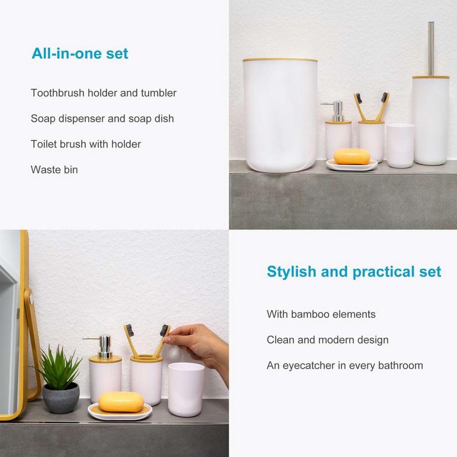 Intirilife Badezimmer Zubehör Set aus Bambus und Kunststoff  