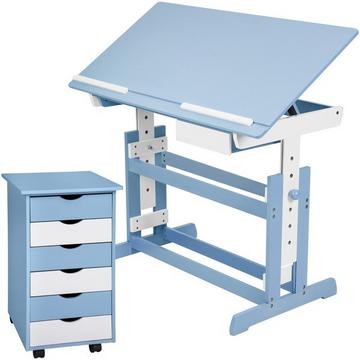 Bureau réglable en hauteur et inclinable avec caisson de bureau à roulettes