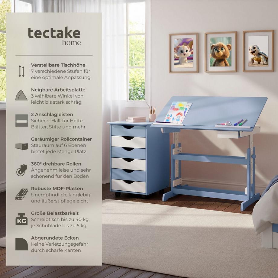 Tectake Schreibtisch  und Rollcontainer mit 6 Schubladen aus Holz  