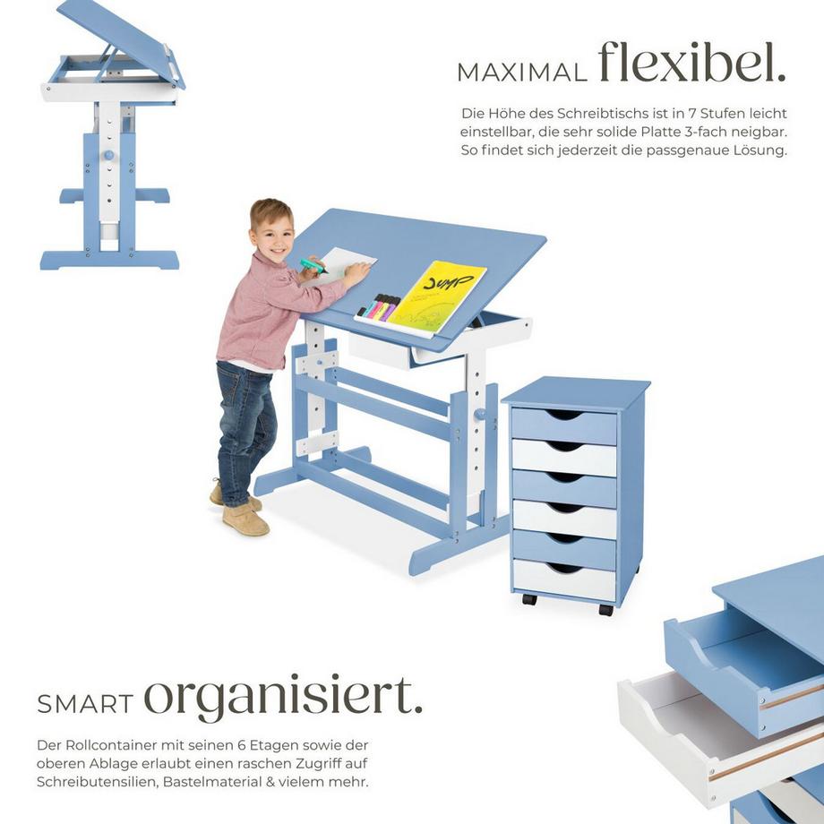 Tectake Schreibtisch  und Rollcontainer mit 6 Schubladen aus Holz  