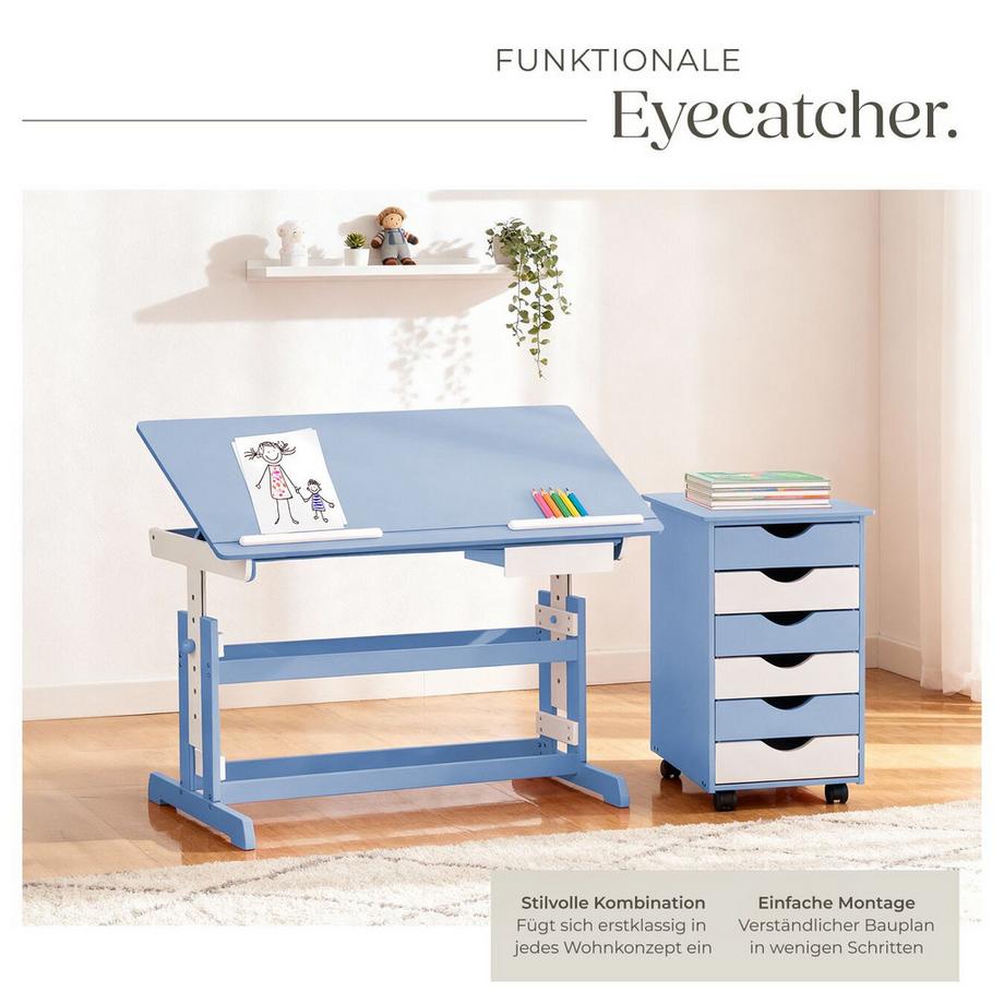 Tectake Schreibtisch  und Rollcontainer mit 6 Schubladen aus Holz  