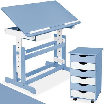 Bureau réglable en hauteur et inclinable  avec caisson roulant à 6 tiroirs