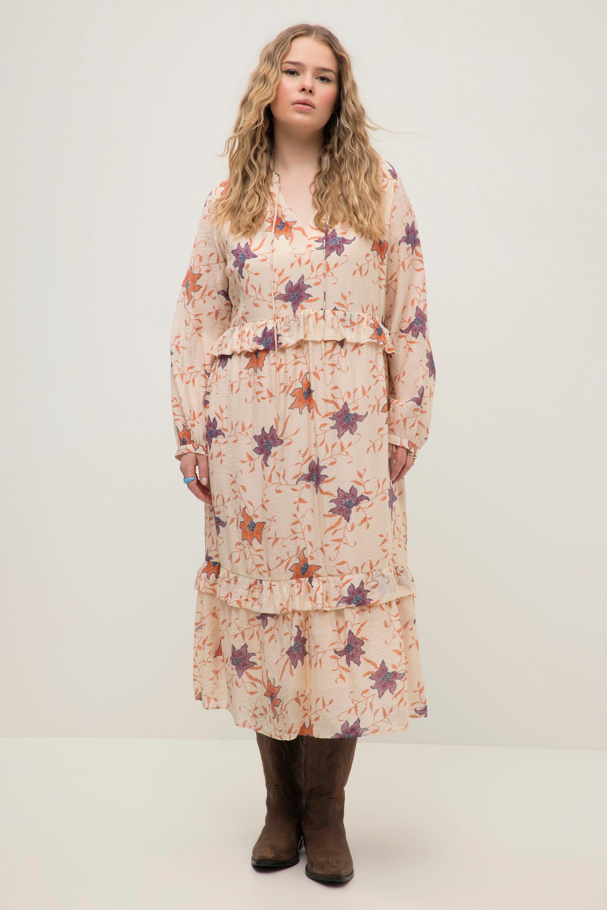 Studio Untold Robe Maxi Ligne A Imprimé Floral Volants Col Tunique Manches Longues  