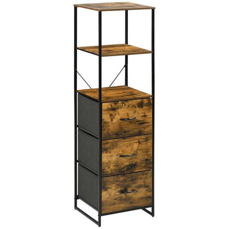 Northio Commode, meuble de rangement avec 3 tiroirs pliables en tissu, 2 étagères, armoire latérale de style industriel pour salon, marron rustique  