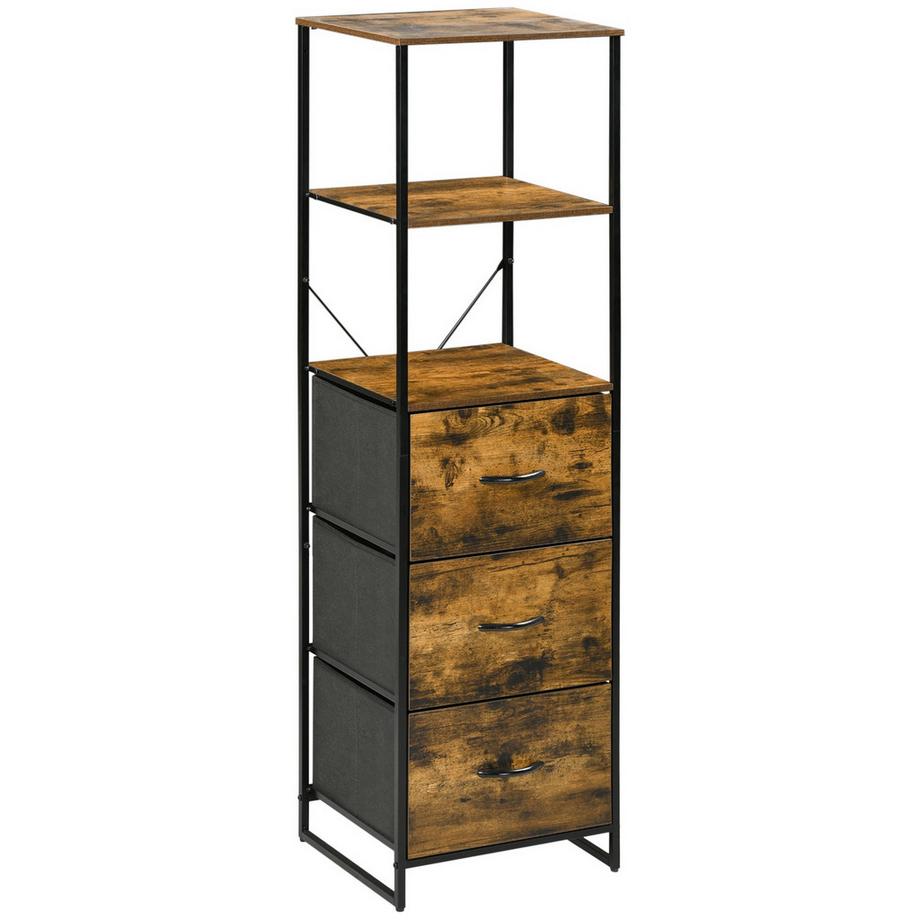 Commode, meuble de rangement avec 3 tiroirs pliables en tissu, 2 étagères, armoire latérale de style industriel pour salon, marron rustique