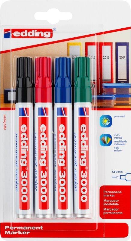 Edding EDDING Permanent Marker 3000 1.5-3mm, 4 Farben ass.  