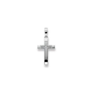 MUAU Schmuck  Pendentif croix or blanc 750 Zircone 27x13mm 