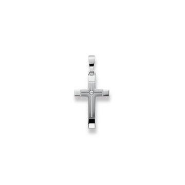 Pendentif croix or blanc 750 Zircone 27x13mm